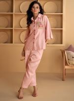 Pure Silk Baby Pink Casual Wear Printed Readymade Cord Set